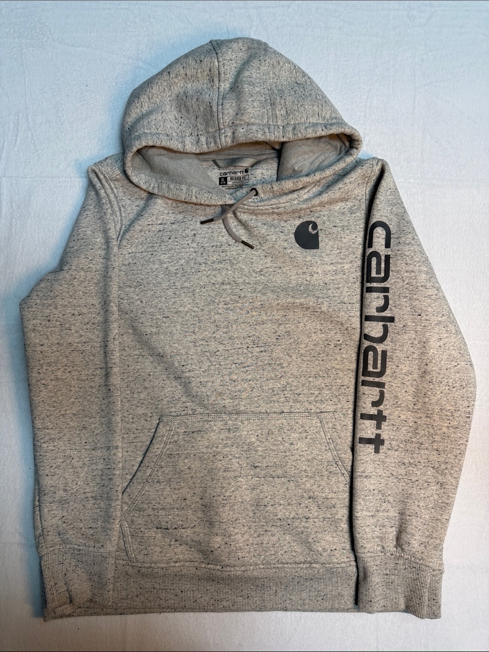 Carhartt Boys’ Heather Gray Pullover Hoodie with Sleeve Logo